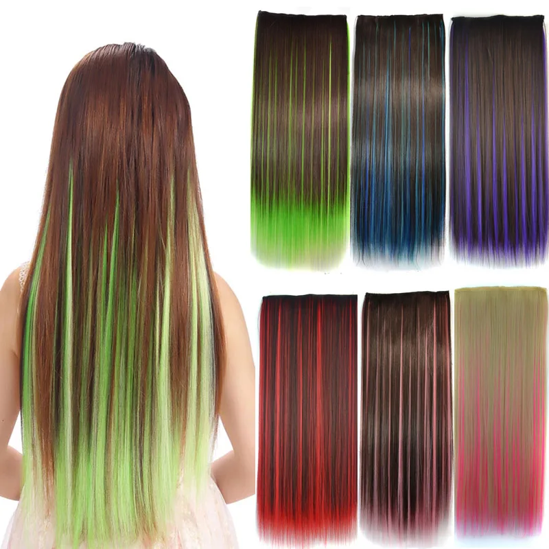 Top Trends: Jeedou Straight Synthetic Hair 5Clips Clip In One Piece Hair Extension Blue Brown Green Pink Highlighted Piano Color Shoppable Styles