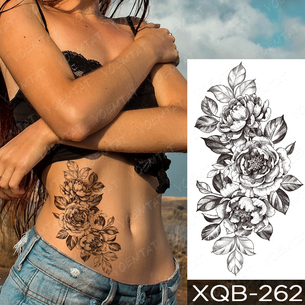 Top Trends: Flower Blooming Waterproof Temporary Tattoo Stickers Jasmine Leaf Sunshine Sexy Tatoo Arm Body Art Fake Tattoos Black Man Women Shoppable Styles - Image 4