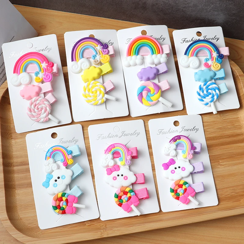 Top Trends: 3pcs / Set Hair Clips New Girls Cute Rainbow Clouds Lollipop Hairpins Children Sweet Barrette Hair Ornament Cute Hair Accessories Shoppable Styles