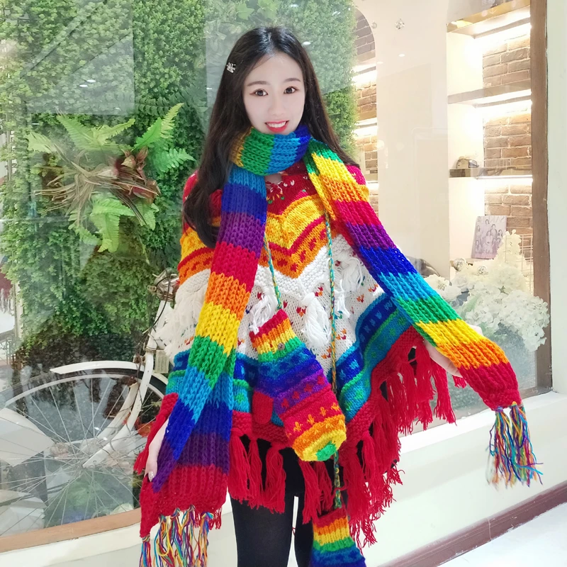 Top Trends: TIYIHAILEY 2022 New Fashion Long All-match Scarf Winter Warm Long Rainbow Colorful Hand Made Wool Tassels Scarf Shoppable Styles - Image 2