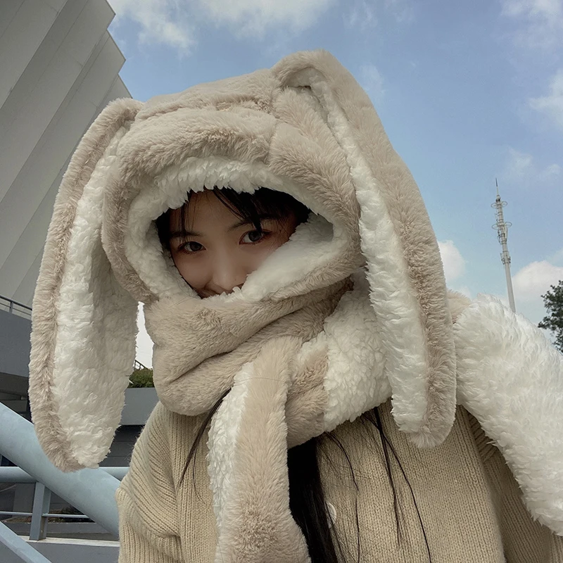 Top Trends: Fashion Scarf Hat Glove 3 Piece Women Cute Big Ear Bunny Winter Warm Soft Thickening Pocket Hats Hooded Shoppable Styles