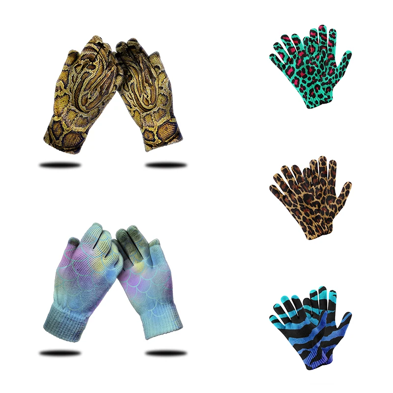 Top Trends: 3D Printed Animal Skin Knitted Gloves Fun Snake Skin Leopard Fish Scale Men's Mittens High Quality Touch Screen Non-Slip Gloves Shoppable Styles