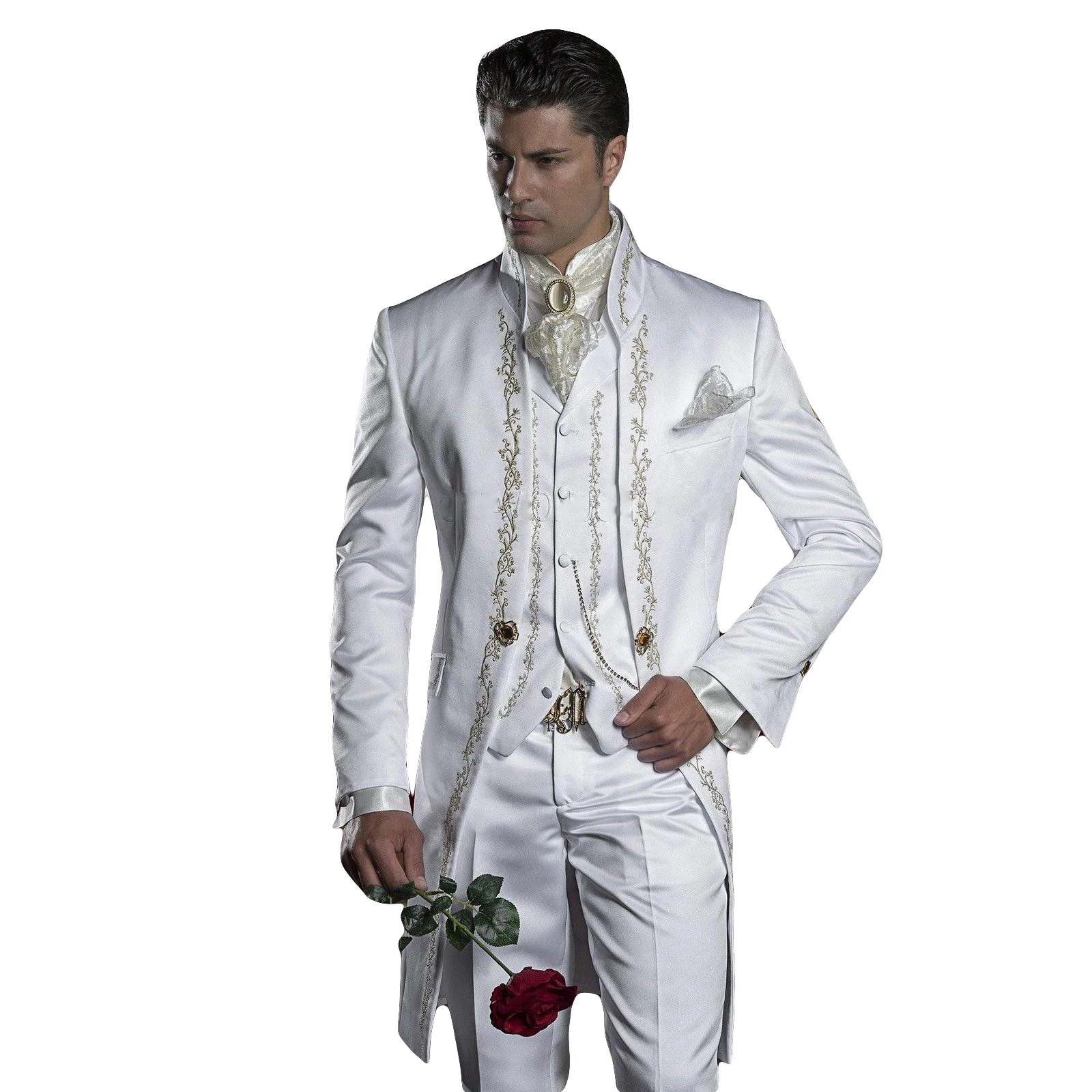 Top Trends: 2023 Embroidery Groom Tuxedos Men&#039;s Suits White Groomsman One Button Formal Wedding Suit (Jacket+ Pants+ Vest) Three Pieces Suit Shoppable Styles