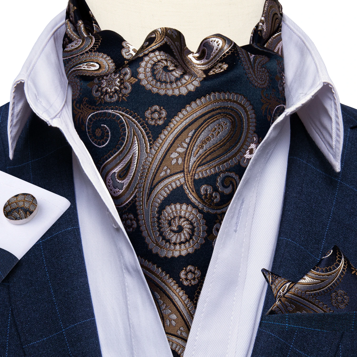 Top Trends: Men Premium Silk Ascot Tie Set Paisley Floral Blue Red Vintage Wedding Formal Cravat Tie Ascot Scarves Pocket Square Set DiBanGu Shoppable Styles - Image 4