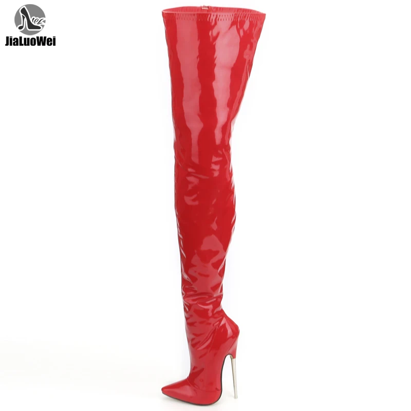 Top Trends: Jialuowei Crotch Boots With Stiletto Heels Women Winter Boots Patent Leather Black Stretch Thigh High Boots Plus Size Shoppable Styles