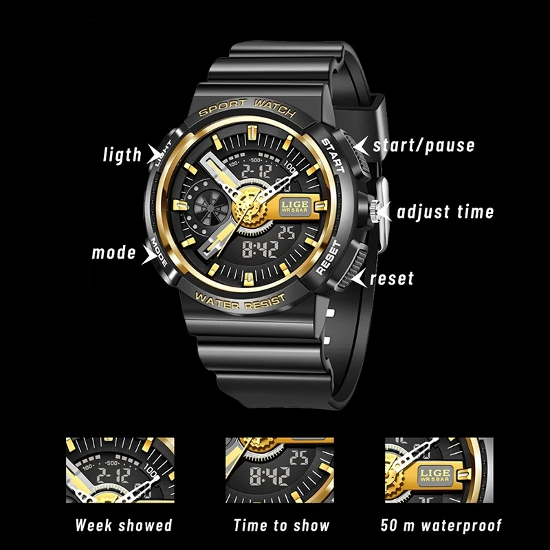 Top Trends: LIGE Military Kids Sport Watches 50M Waterproof Electronic Wristwatch Stop Watch Clock Children Digital Watch For Boys Girls+ Box Shoppable Styles - Image 4