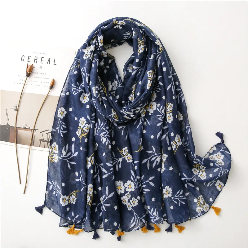 Top Trends: 2022 Women Luxury Brand Viscose Scarf Garden Floral Tassel Shawl Spain Style Wrap Pashminas Stole Muslim Hijab Sjaal 180*90Cm Shoppable Styles