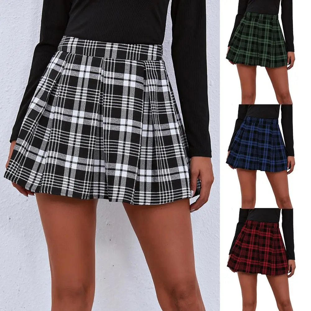 Top Trends: Women Mini Skater Skirts Plaid Pleated Skirt High-waisted Skirt School Uniform Woman Flared Skater Clothes Womens 2021 Clothing Shoppable Styles