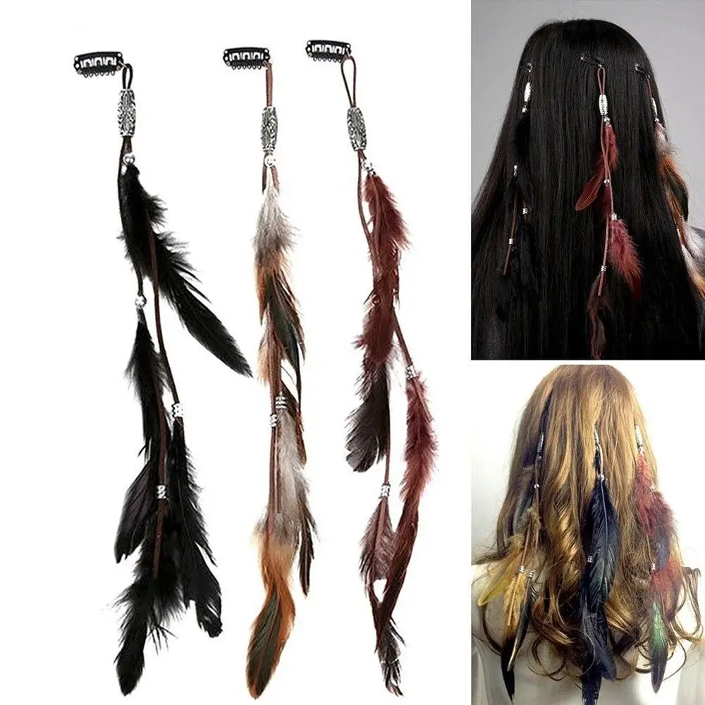 Top Trends: Bohemian Feather Headband Scrunchies Tribal Hair Bands Women Girl Hippie Weaving Hair Accessories Hair Clip Hair Rope Headwear Shoppable Styles