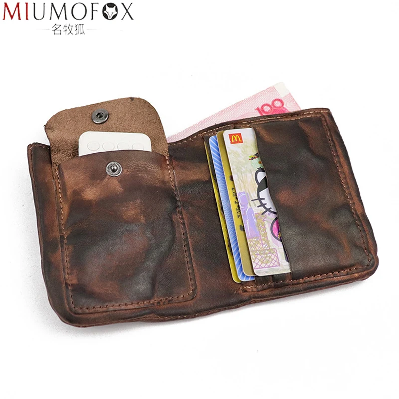 Top Trends: Vintage Handmade Wallet For Men Cowhide Genuine Leather Short Bifold Wallets Purse Card Holder With Coin Pocket Money Bag Male Shoppable Styles