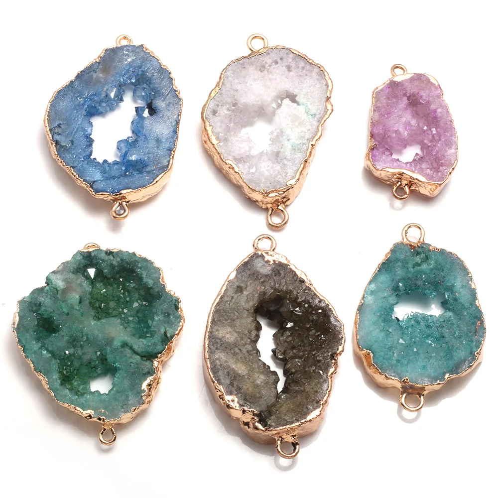 Top Trends: New Natural Druzy Agates Pendant Connectors Irregular Gold Plated Double Hole Connectors For DIY Jewelry Making Gift Shoppable Styles