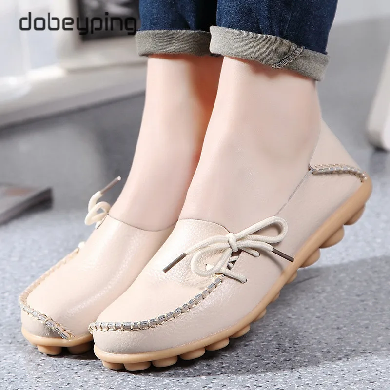 Top Trends: New Moccasins Women Flats 2023 Autumn Woman Loafers Genuine Leather Female Shoes Slip On Ballet Bowtie Women's Shoe Size 35-44 Shoppable Styles