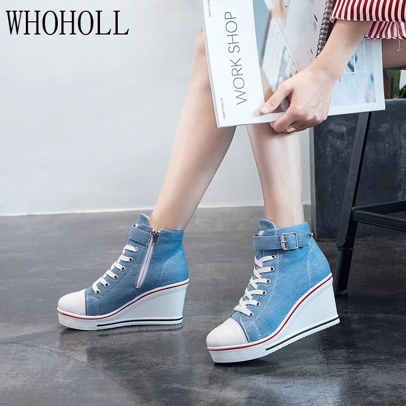 Top Trends: Women Shoes Platform 2020 Hidden Wedge Boots Shoes For Women High Heel Top Canvas Shoes Casual Shoes Ladies All Size 35-42 Shoppable Styles