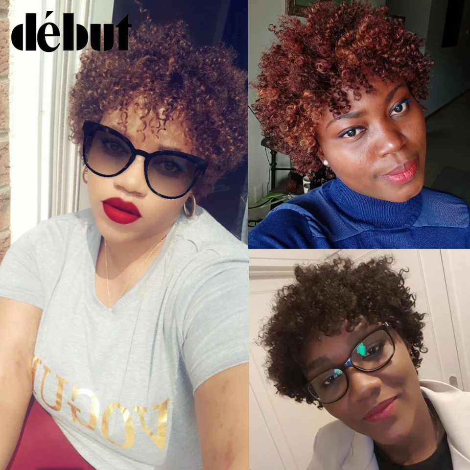 Top Trends: Debut Wigs Cheap Human Hair Short Bob Wigs For Black Women Afro Kinky Curly Ombre Human Hair Wigs Brazilian Machine Made #2 Wigs Shoppable Styles