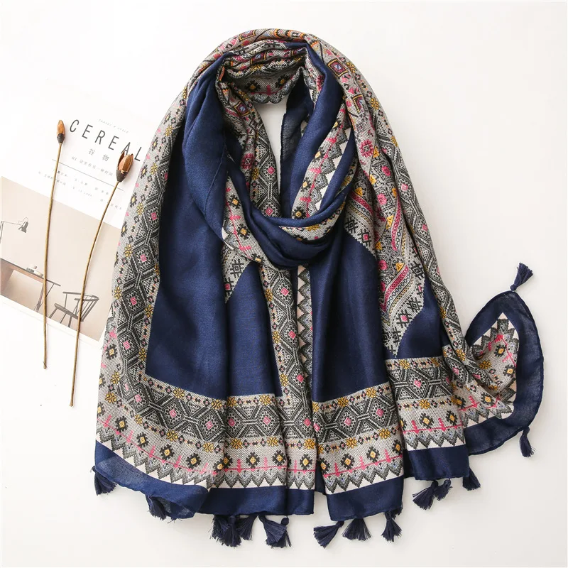 Top Trends: Fashion Autumn Women Viscose Scarf Bohemian Aztec Tassel Beach Hijab Shawls And Wraps Female Foulards Echarpe Muslim 180*90Cm Shoppable Styles