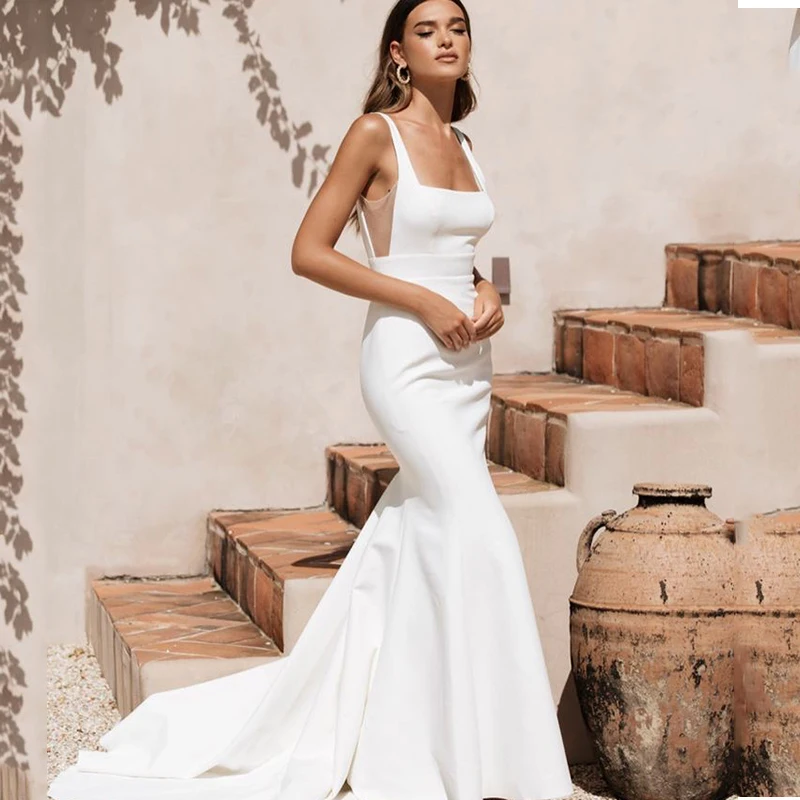 Top Trends: Simple Plain Mermaid Wedding Dress Custom Made For Women White Elegant Sexy Square Collar Backless Chic Boho Bridal Gowns Shoppable Styles