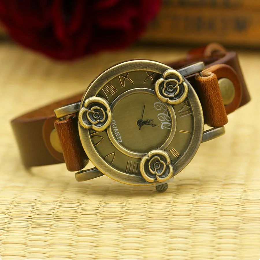 Top Trends: Shsby New Rose Antique Cow Leather Strap Watches Women Dress Bracelet Watches Female Bronze Quartz Watch Student Leisure Watch Shoppable Styles