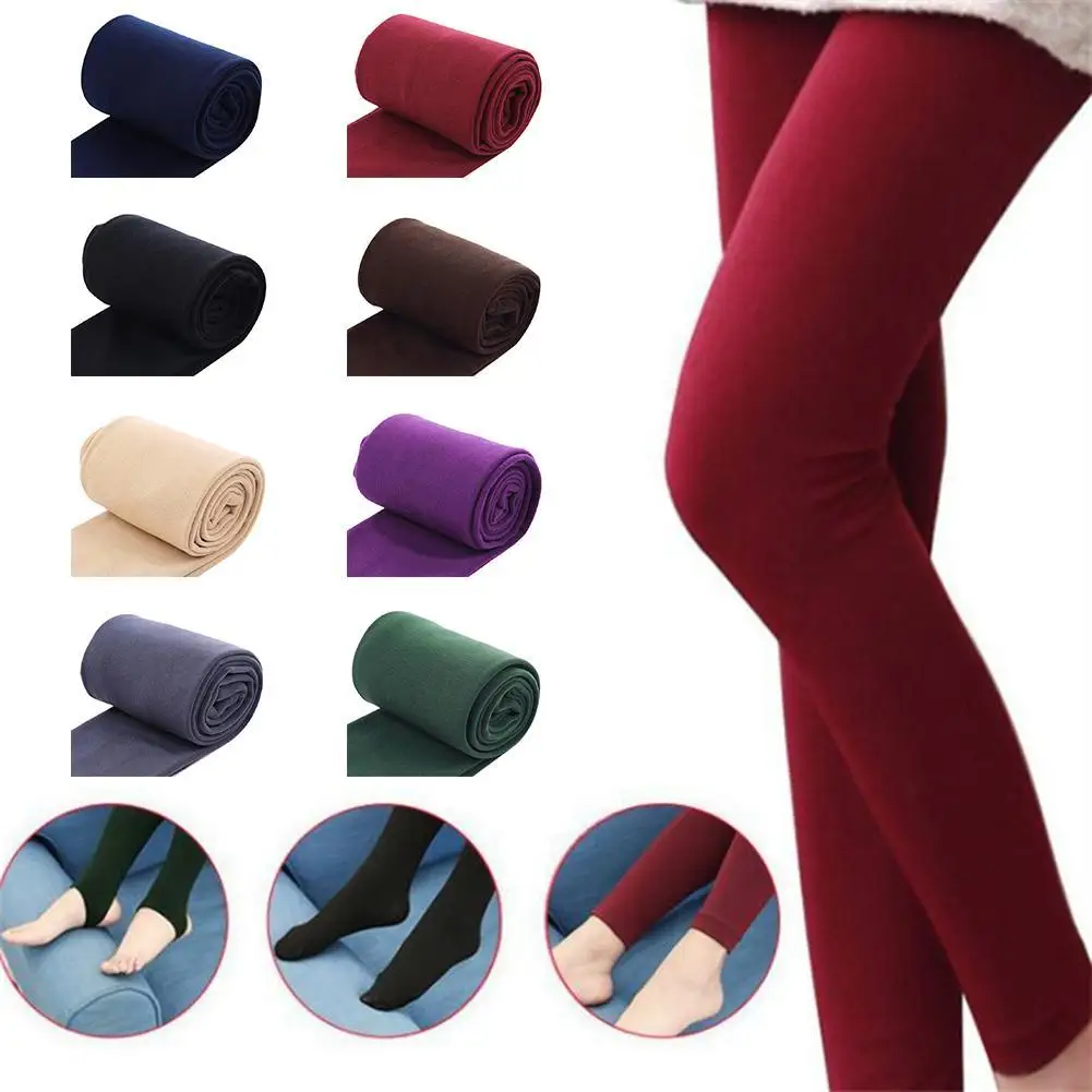 Top Trends: 50% HOT SALES Women Autumn Solid Color Stretchy Fleece Warm Cropped Stirrup Pantyhose Leggings Shoppable Styles