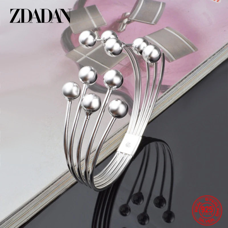 Top Trends: ZDADAN 925 Silver Bead Open Cuff Bracelet Bangle For Women Men Christmas Jewelry Wedding Party Gift Shoppable Styles