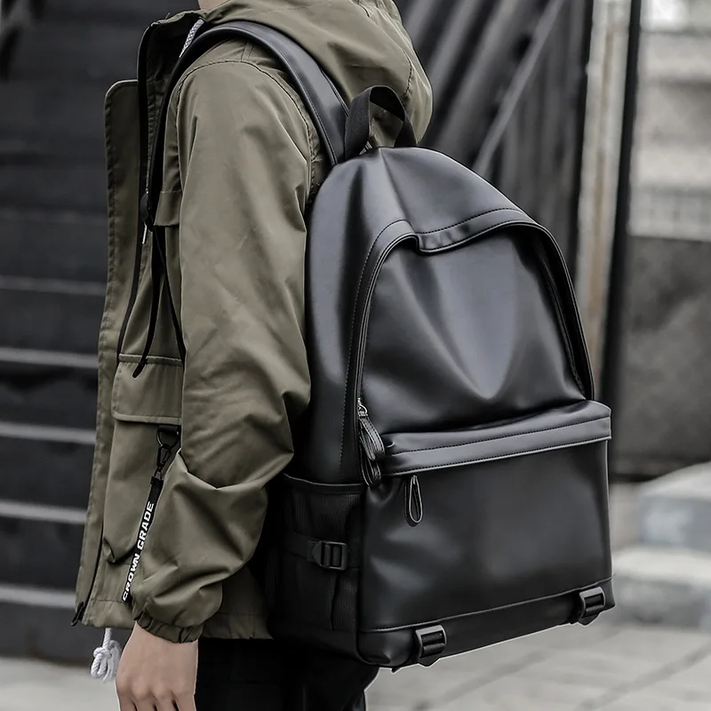 Top Trends: New Fashion Men Leather Backpack Black School Bags For Teenager Boys 15.6 Inch Laptop Backpacks Mochila Masculina High Quality Shoppable Styles