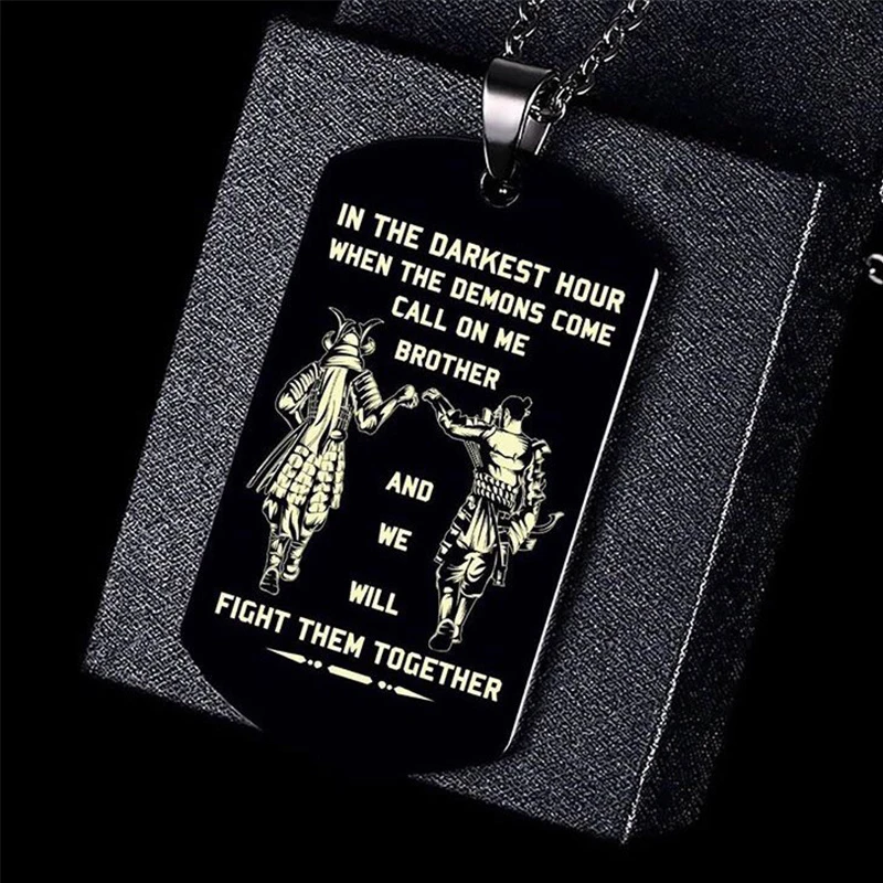 Top Trends: Vnox In The Darkest Hour When Demons Come Brothers Dog Tags For Men Stainless Steel Pendant BFF Necklaces Fraternal Gift Shoppable Styles