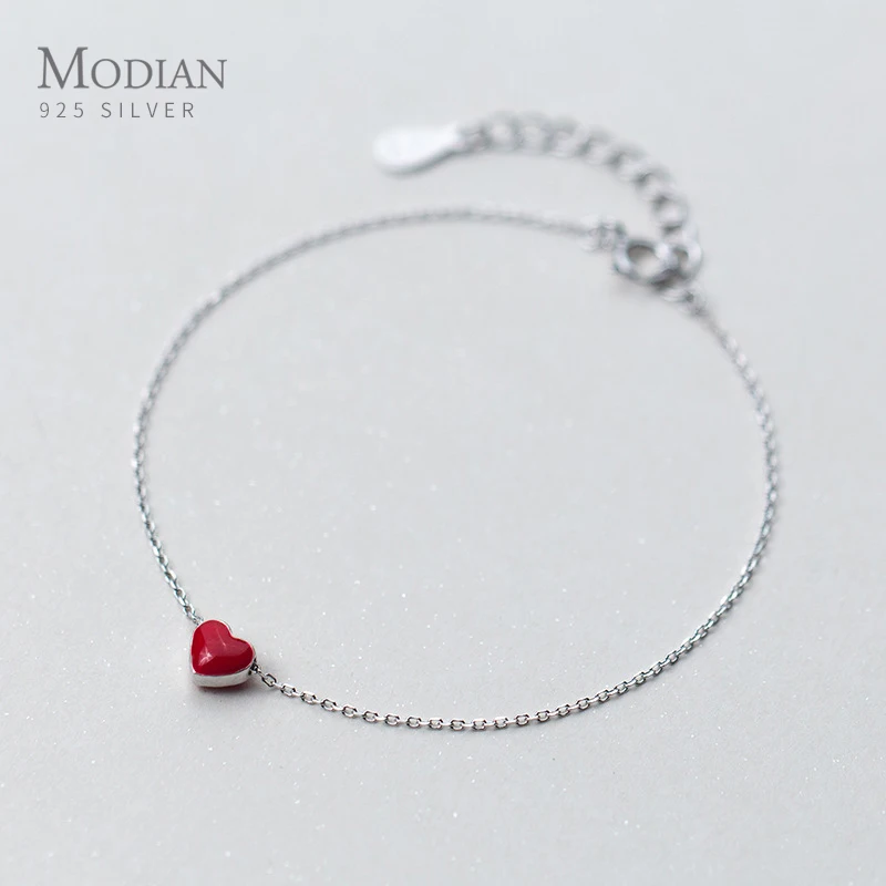 Top Trends: Modian 925 Sterling Silver Red Enamel Hearts Layers Chain Bracelet For Women Geometric Lobster Lock Bracelet Fashion Jewelry Shoppable Styles