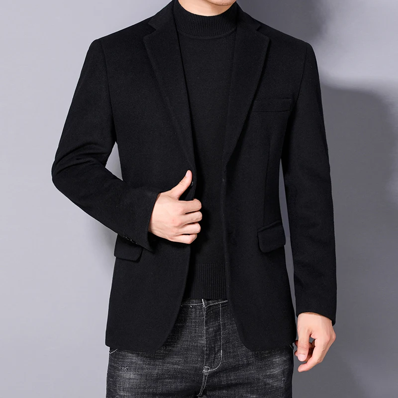 Top Trends: Autumn Winter Men Wool Blazers Black Navy Blue Dark Camel Woolen Blend Jacket Suit Notched Collar Design Smart Casual Outfits Shoppable Styles