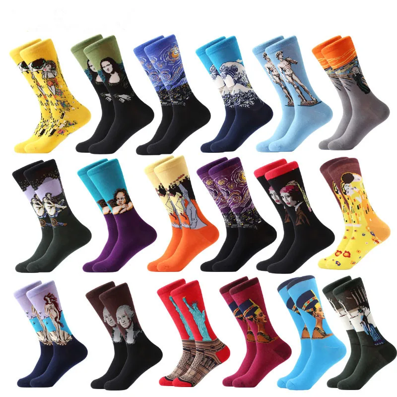 Top Trends: Hot Sale 1pair Combed Cotton Colorful Van Gogh Retro Oil Painting Men Socks Cool Casual Vogue Funny Party Dress Crew Socks Shoppable Styles