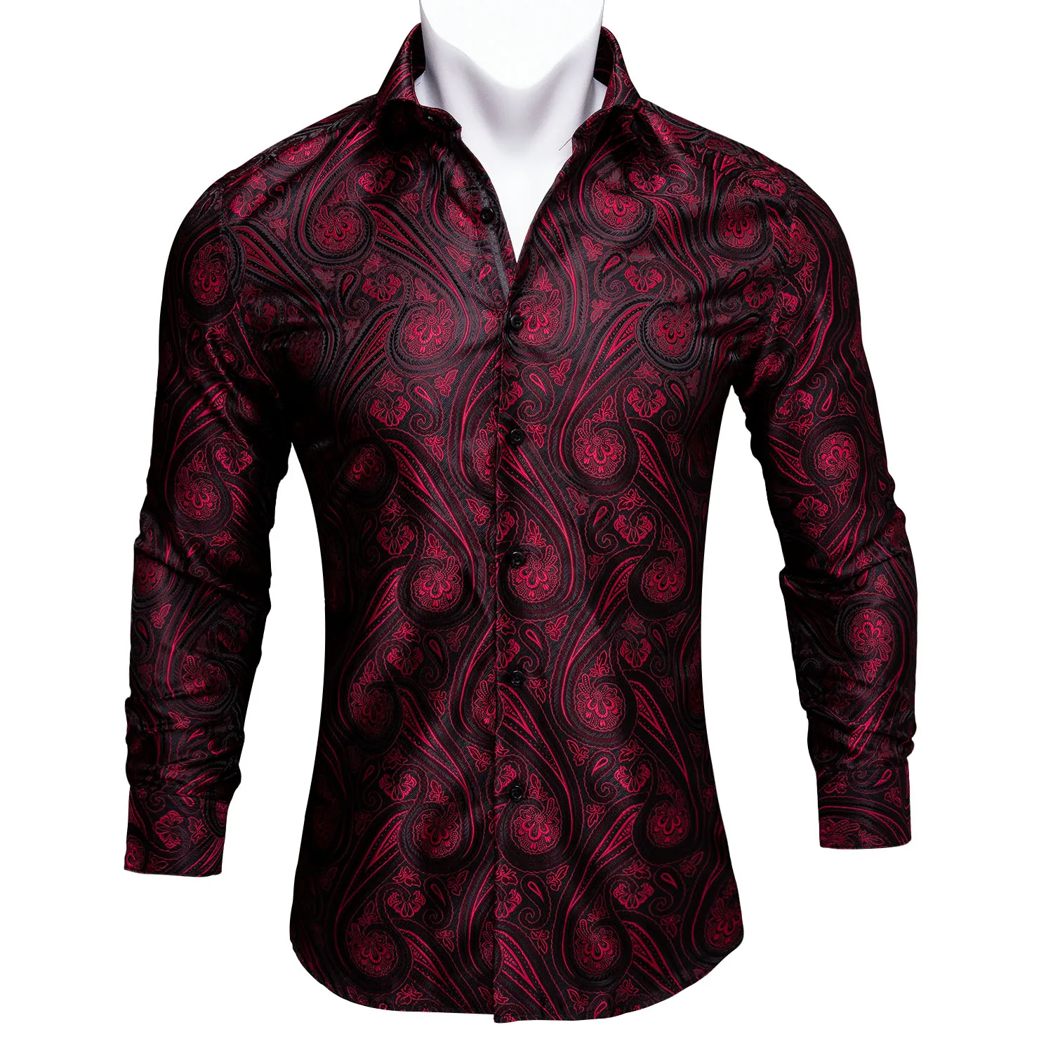 Top Trends: Barry.Wang Red Paisley Bright Silk Shirts Men Autumn Long Sleeve Casual Flower Shirts For Men Designer Fit Dress Shirts BCY-01 Shoppable Styles