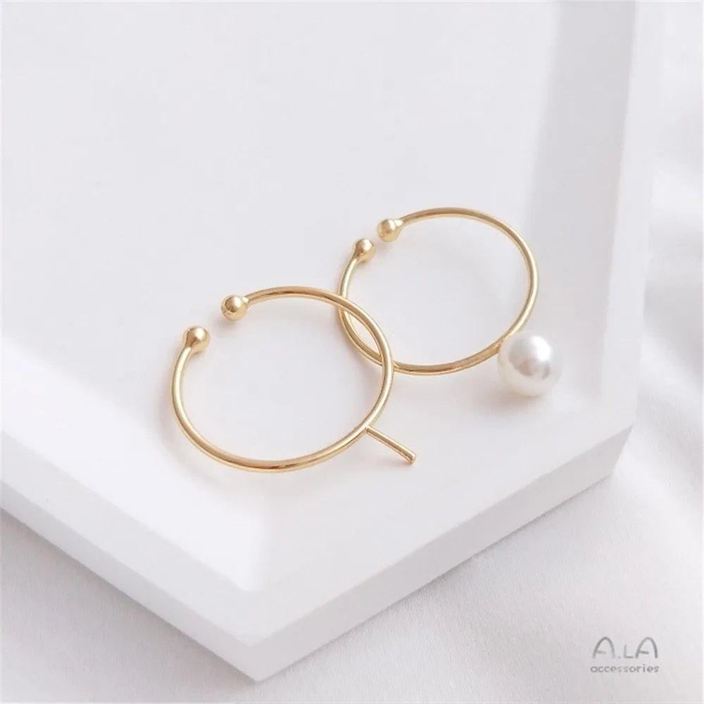 Top Trends: 14K Plated Gold DIY Hand Pinto Ring Paste Ring Face Half Hole Bead Needle Inlaid Pearl Opening Ring Accessories Shoppable Styles - Image 4