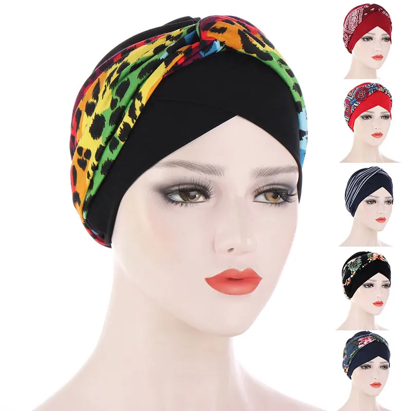 Top Trends: 2021 New Floral Print Turban Hat Stretchy Twist Cap Head Cover Muslim Inner Hijabs Round Bonnet Caps Headscarf Night Sleep Hats Shoppable Styles