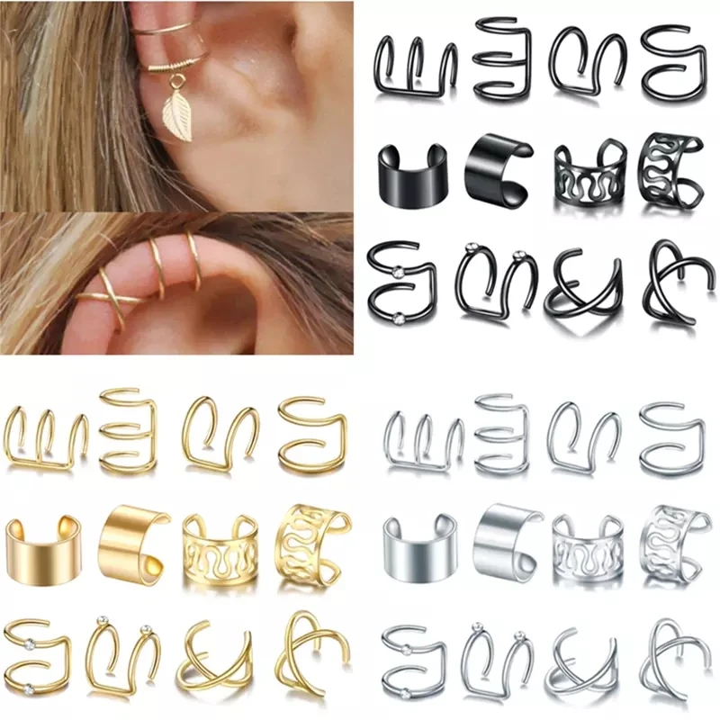 Top Trends: 12pc Stainelss Steel Clip On Ear Cuff Earrings Fake Cartilage Earrings Lot Non Piercing Clip On Earrings Set Earrings For Women Shoppable Styles