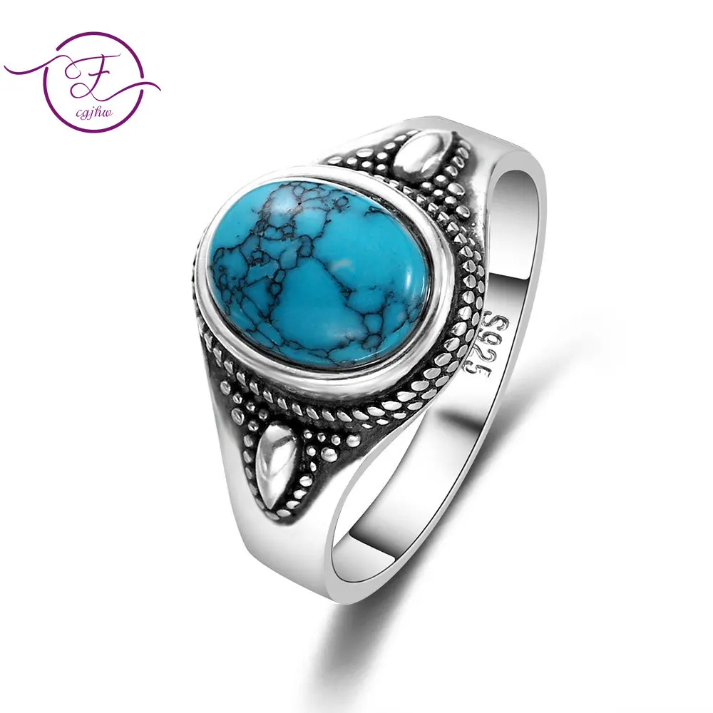 Top Trends: 925 Sterling Silver Natural Turquoise Engagement Rings For Women Men Vintage Fine Jewelry Hot Sale Party Ring Gift Shoppable Styles