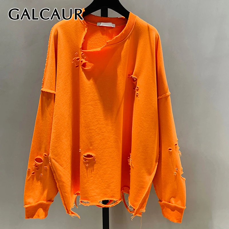 Top Trends: GALCAUR Oversized Sweatshirt For Women O Neck Long Sleeve Hole Korean Pullovers Designer Sweatshirts Female 2020 Fashion Clothes Shoppable Styles