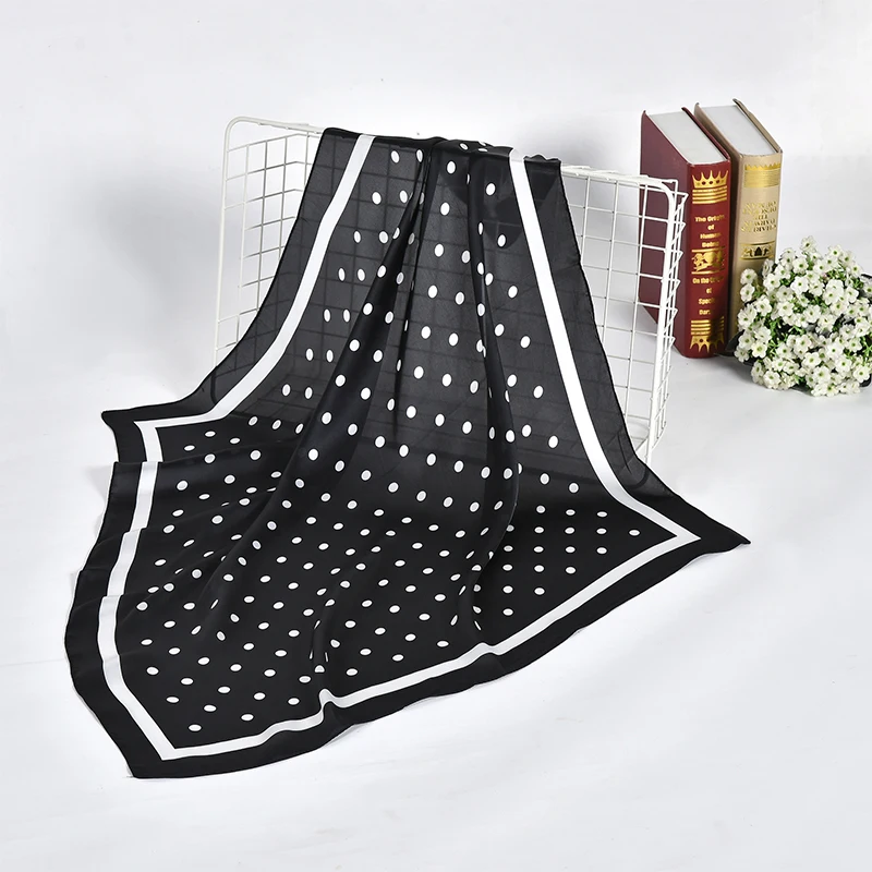 Top Trends: Women Polka Dot Printed Soft Multifunctional Hankerchief Foulard Femme Muslim Hijab Wrap Bandana Imitated Silk Square Head Scarf Shoppable Styles