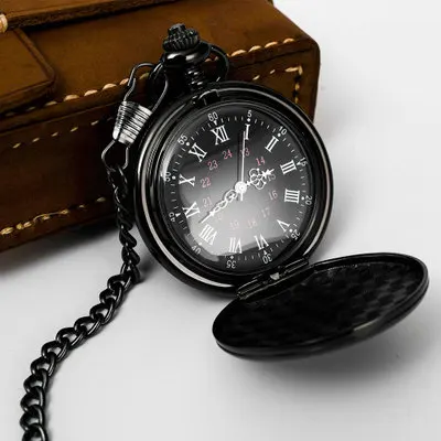 Top Trends: Retro Black Fashion Smooth Steampunk Quartz Pocket Watch Stainless Steel Pendant 37CM Chain For Men Women Shoppable Styles - Image 2