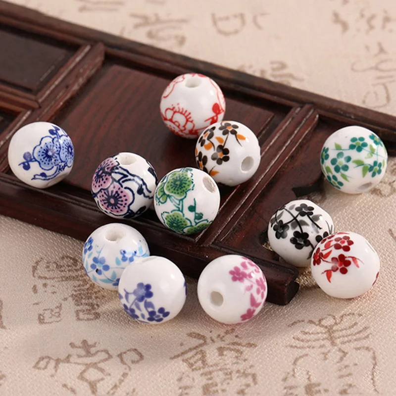 Top Trends: 10pcs Round 6mm 8mm 10mm 12mm Flower Patterns Ceramic Porcelain Loose Spacer Beads Lot For Jewelry Making DIY Bracelet Findings Shoppable Styles