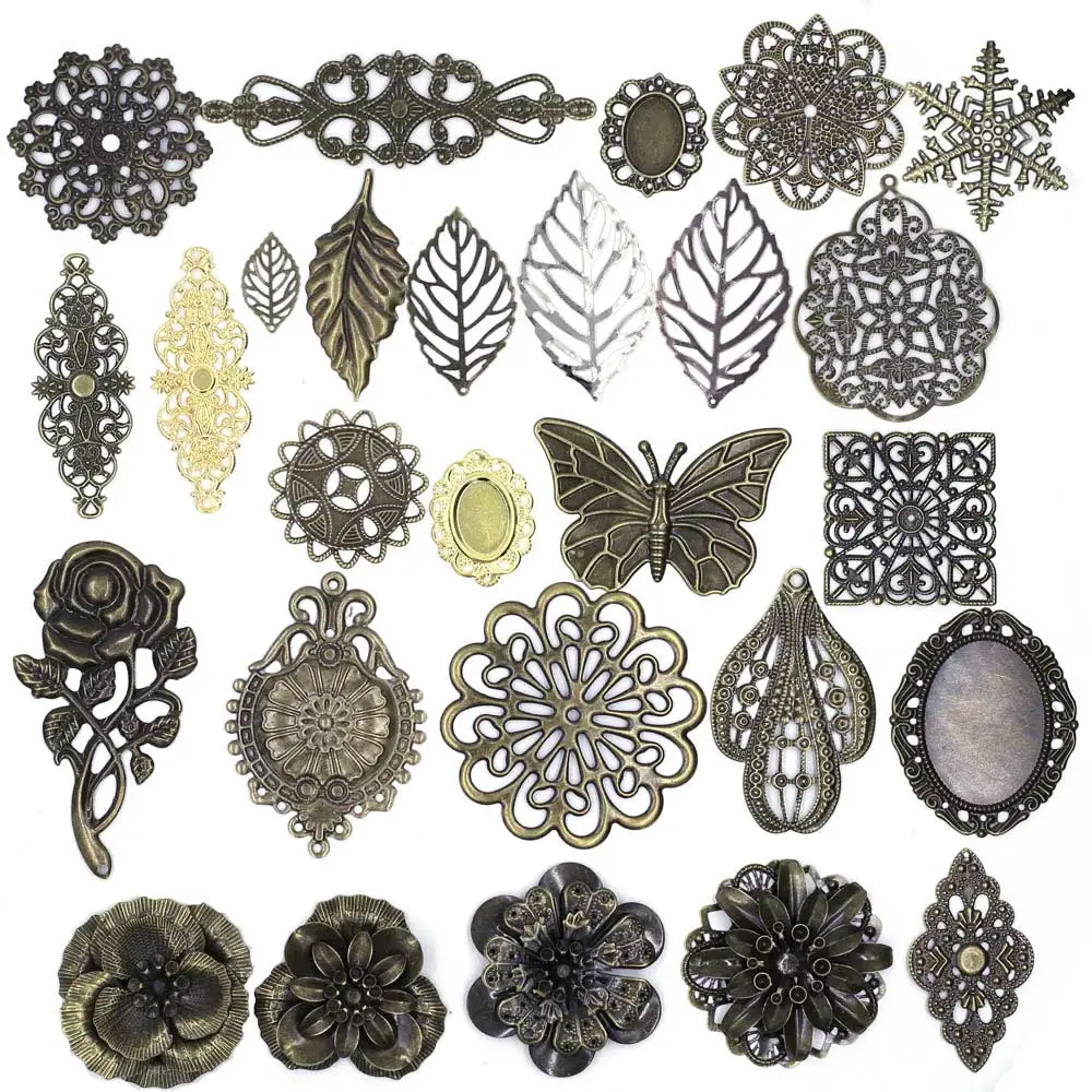 Top Trends: 10Pcs Rose Flower Filigree Flower Pendants Wraps Metal Crafts Connectors For Embellishments Scrapbooking Jewelry DIY Accessories Shoppable Styles