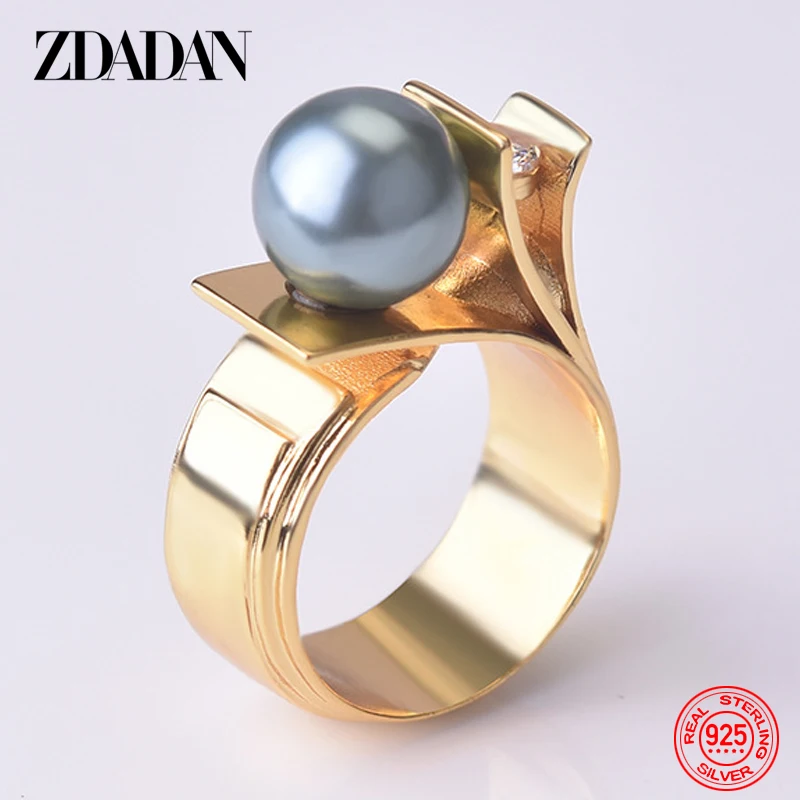 Top Trends: ZDADAN 925 Sterling Silver Pearl Ring For Women 18k Gold Charm Finger Rings Party Jewelry Shoppable Styles