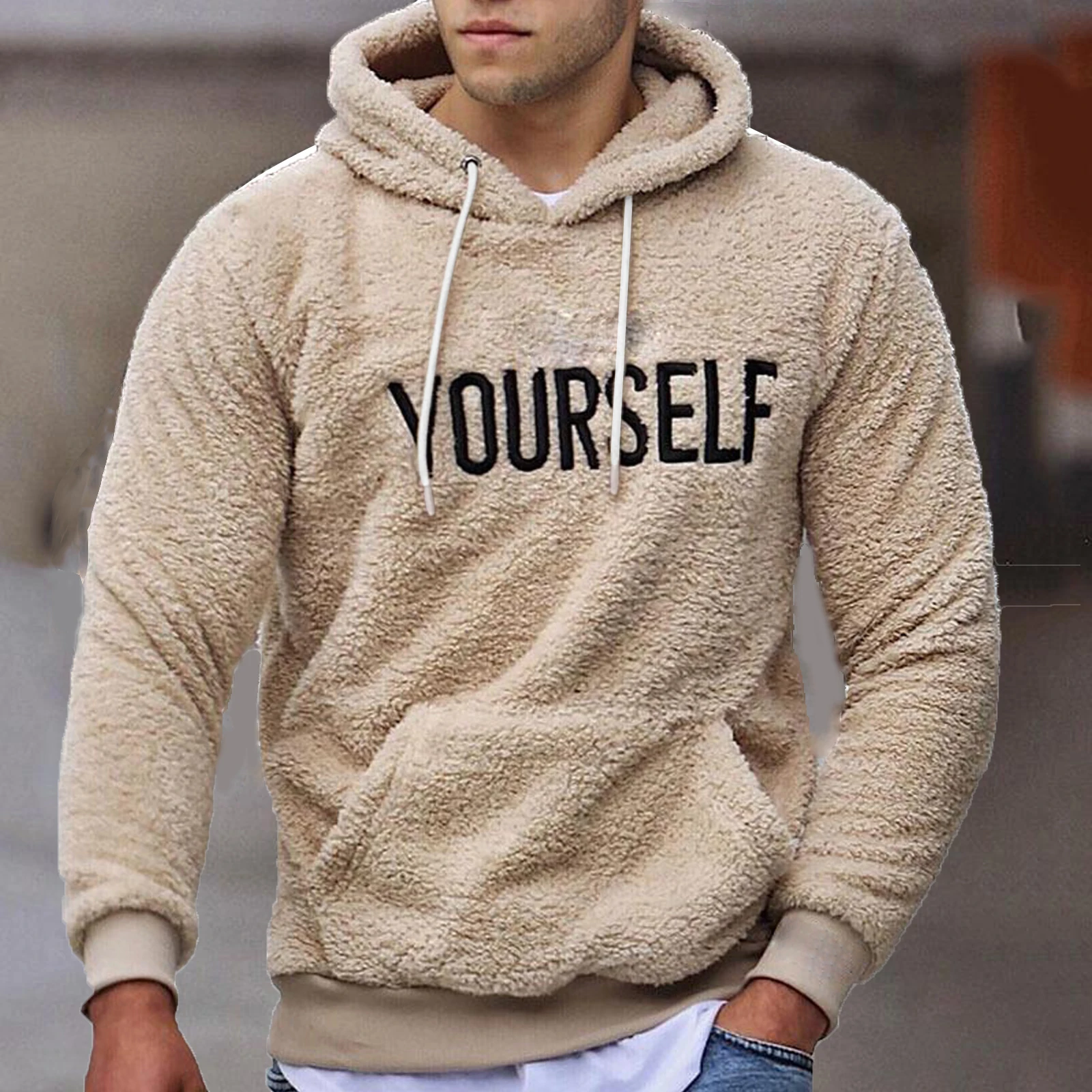 Top Trends: New Autumn And Winter Warm Men's Wool Hooded Sweatshirts Letter Print Hooded Pullover Kangaroo Pocket Hooded Fleece Sweatshirts Shoppable Styles