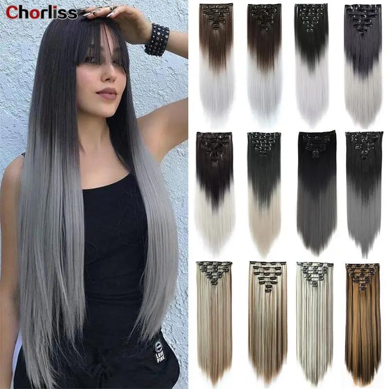 Top Trends: Chorliss Long Straight Hair Extension 7pcs / Set 16 Clips High Tempreture Synthetic Hairpiece Fiber Black Brown Hairpiece Shoppable Styles