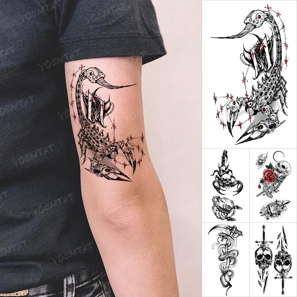 Top Trends: Transfer Waterproof Temporary Tattoo Stickers Scorpion Snake Spider Animal Black Flash Tattoos Men Women Arm Body Art Fake Tatto Shoppable Styles