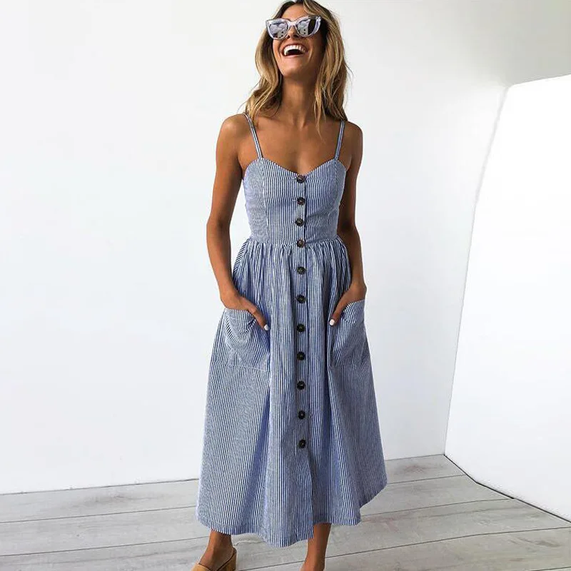 Top Trends: LadiesFashion And Leisure Retro Sun Dress Summer 2024 Boho Sexy Dress Midi Button Backless Polka Dot Striped Floral Beach Dress Shoppable Styles - Image 4