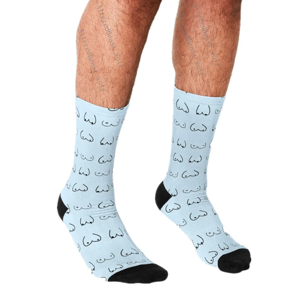 Top Trends: Funny Socks Men Harajuku Blue Boobs Cartoon Pattern Socks Printed Happy Hip Hop Novelty Skateboard Crew Casual Crazy Socks Shoppable Styles