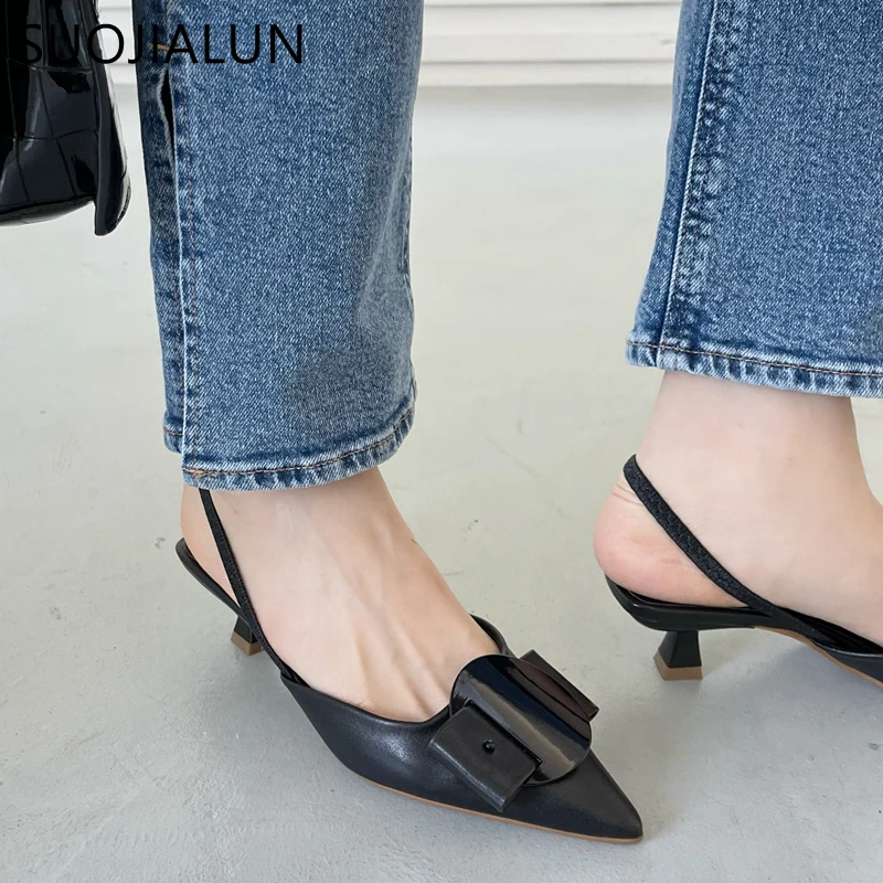 Top Trends: SUOJIALUN 2022 Spring Women Slingback Sandals Fashion Bow-knot Buckle Ladies Pumps Shoes Thin Low Heel Pointed Toe Slip On Mules Shoppable Styles - Image 2