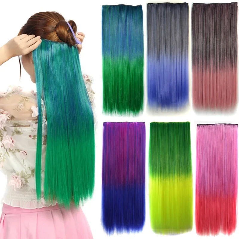 Top Trends: Jeedou Cosplay Ombre Color One Piece With 5Clips Clip In Hair Extensions For Women Straight Synthetic Halloween Hairpieces Shoppable Styles