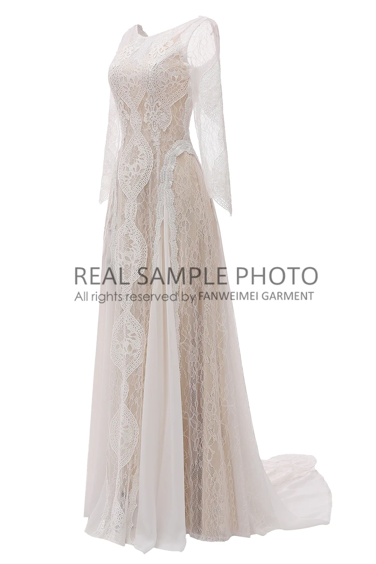 Top Trends: Factory Price 100 % Real Sample Photo Long Sleeve Backless O-Neck Lace Boho Bohemian Beach Wedding Dress Bridal Gown Shoppable Styles - Image 3