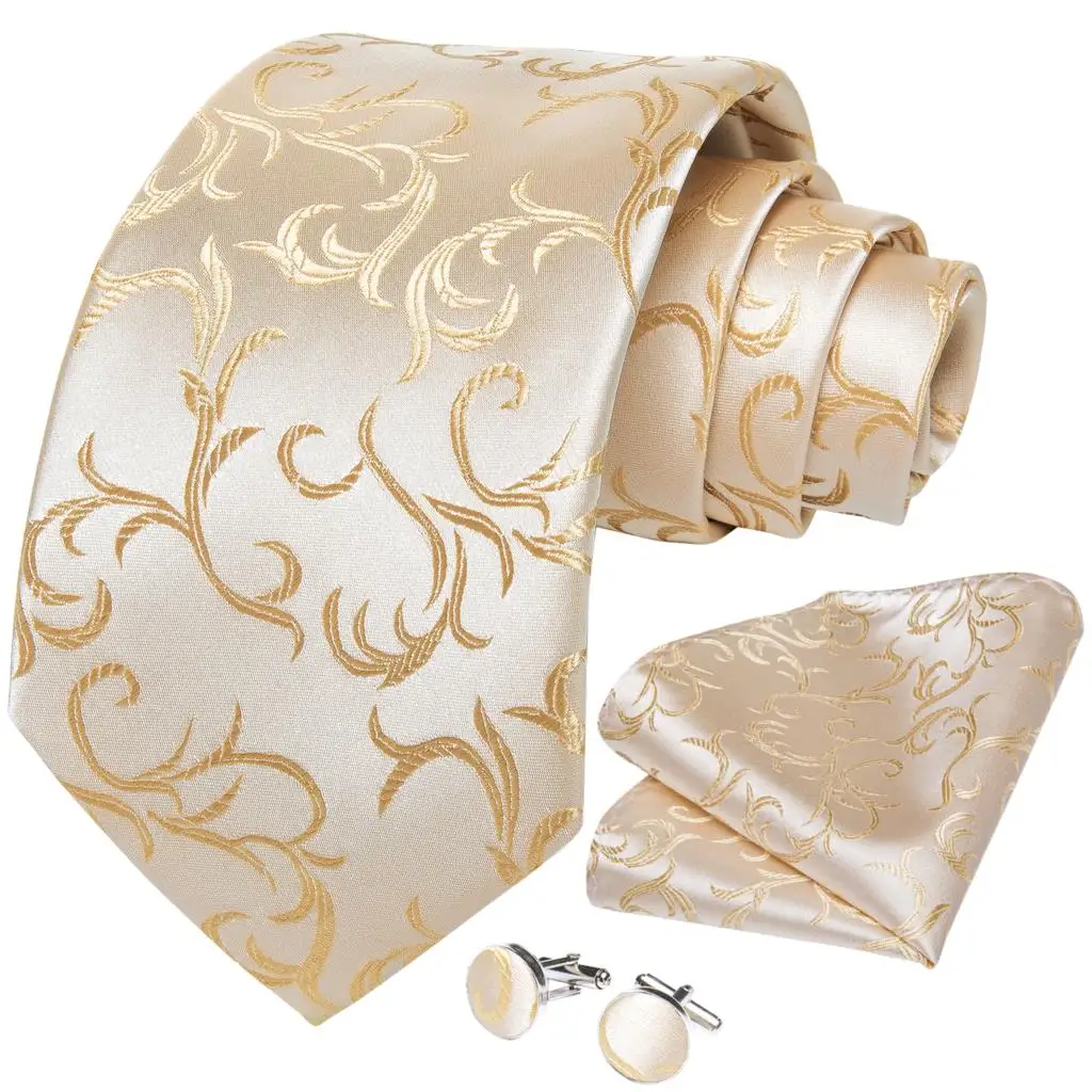 Top Trends: Beige Floral Men's Ties Handkerchief Cufflinks Wedding Party Ties For Men Stainless Steel Dragon Ring Men Accessories Gift Shoppable Styles - Image 3