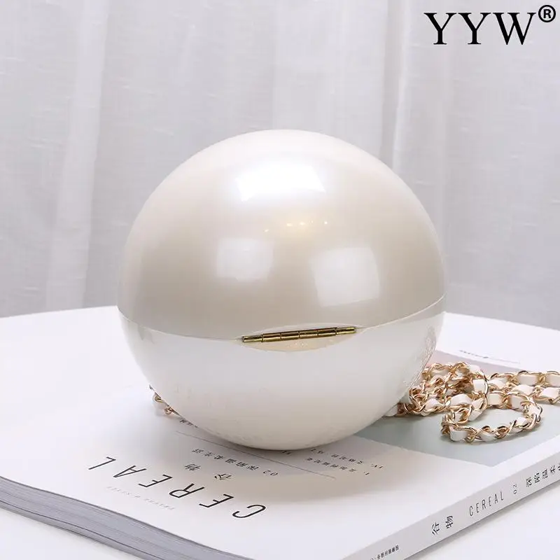 Top Trends: Luxury Women Round Ball Bag Evening Bag Pearl Design Exquisite New Fashion Lacquer Beige For Ladies Party Wedding Crossbody Bag Shoppable Styles - Image 6