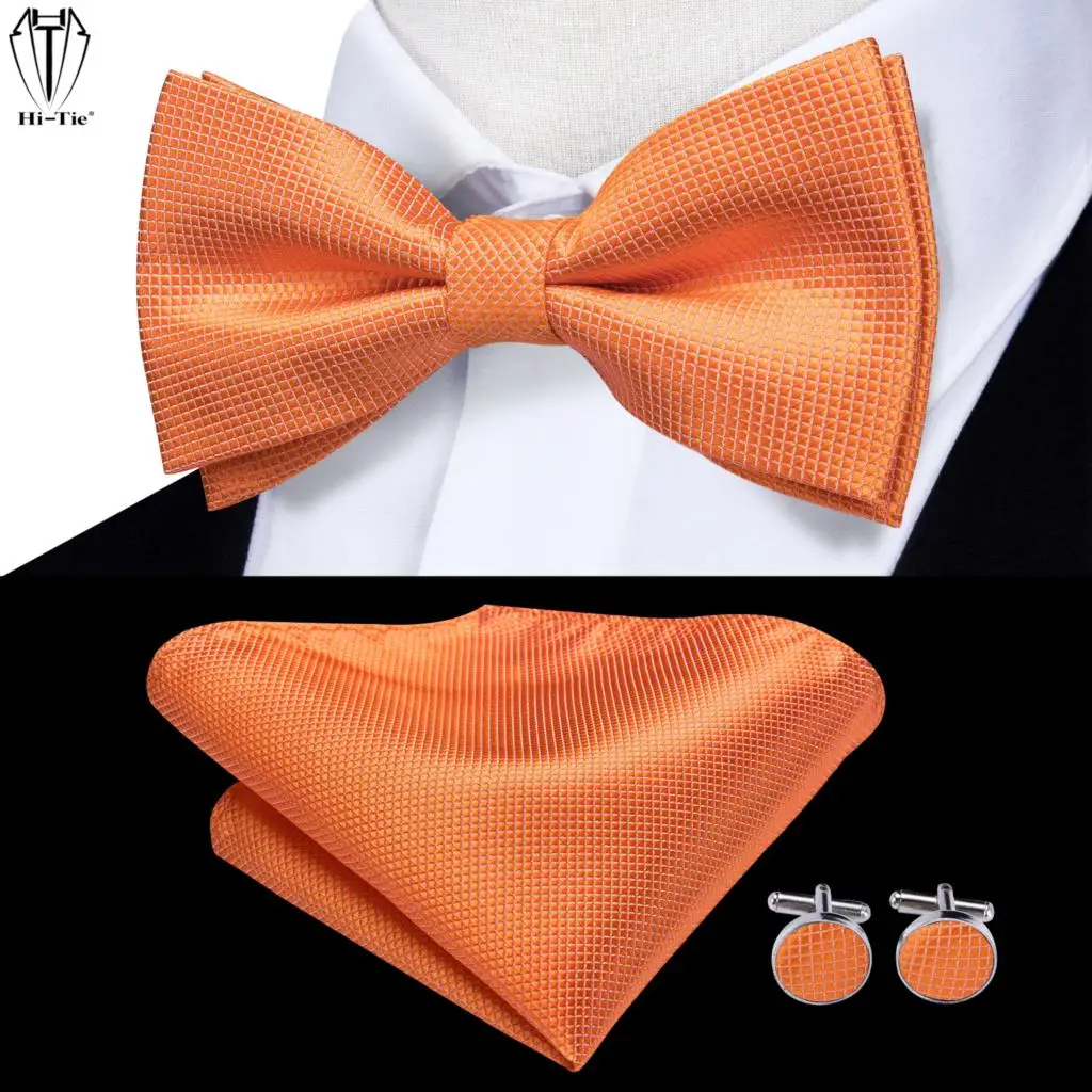 Top Trends: Hi-Tie Silk Orange Solid Mens Bowtie Adult Bow Tie Pocket Squrare Cufflinks Set Pre-tied Men Butterfly Bowknot Wedding Business Shoppable Styles